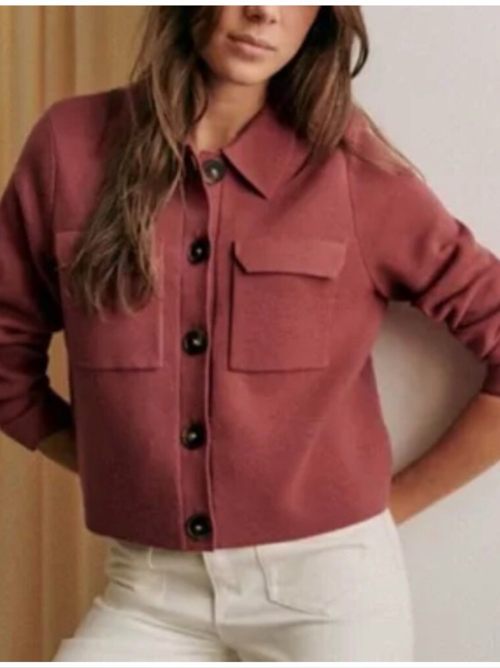 Sézane Rosewood Button-Front Merino Wool Betty Cardigan | M